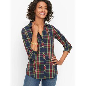 Talbots Petite Womens Size 2P Scenic Plaid Button Down Classic Shirt Blue 1704
